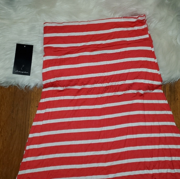 Ivory And Coral Stripe Maxi Maternity Skirt - Picture 3 of 8
